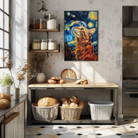 Whimsical Tabby in Starry Night Artistic Animal Poster PosterGoat
