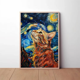 Whimsical Tabby in Starry Night Artistic Animal Poster PosterGoat