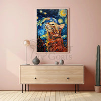 Whimsical Tabby in Starry Night Artistic Animal Poster PosterGoat