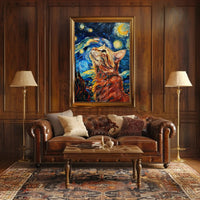 Whimsical Tabby in Starry Night Artistic Animal Poster PosterGoat