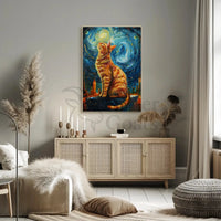 Whimsical Urban Cat in Dreamy Van Gogh Style Poster PosterGoat