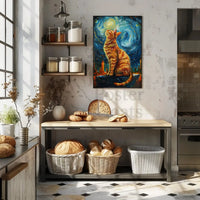 Whimsical Urban Cat in Dreamy Van Gogh Style Poster PosterGoat