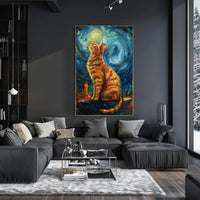 Whimsical Urban Cat in Dreamy Van Gogh Style Poster PosterGoat