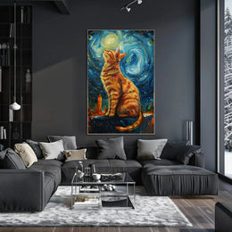 Whimsical Urban Cat in Dreamy Van Gogh Style Poster PosterGoat