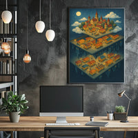 Whimsical Village Fantasy with Market Scene Fantasy Poster PosterGoat