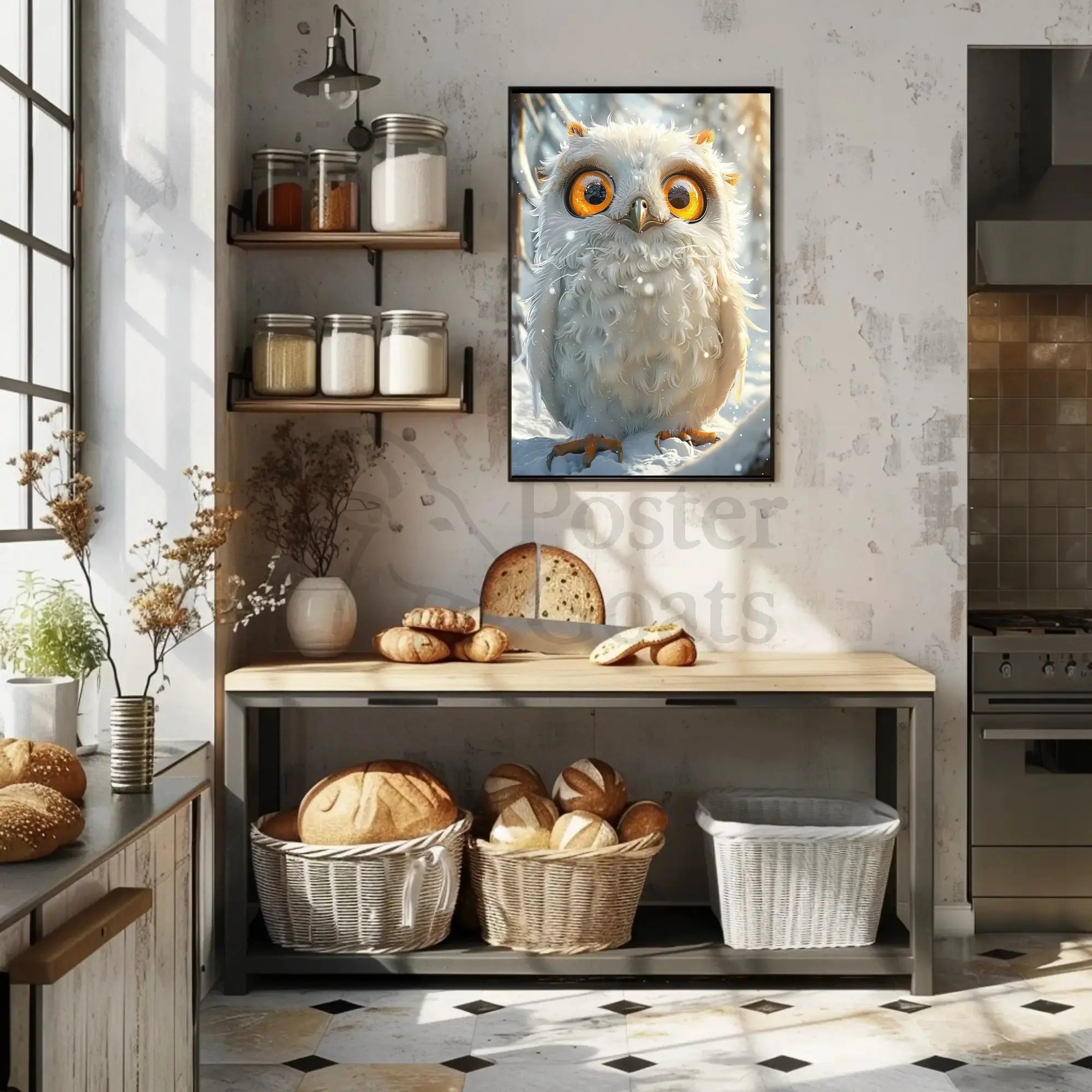 Whimsical Winter Owl Art Print Animal Poster PosterGoat