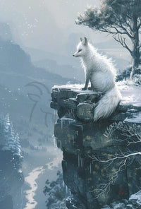 White Fox Winter Serenity Japanese Art Animal Poster PosterGoat