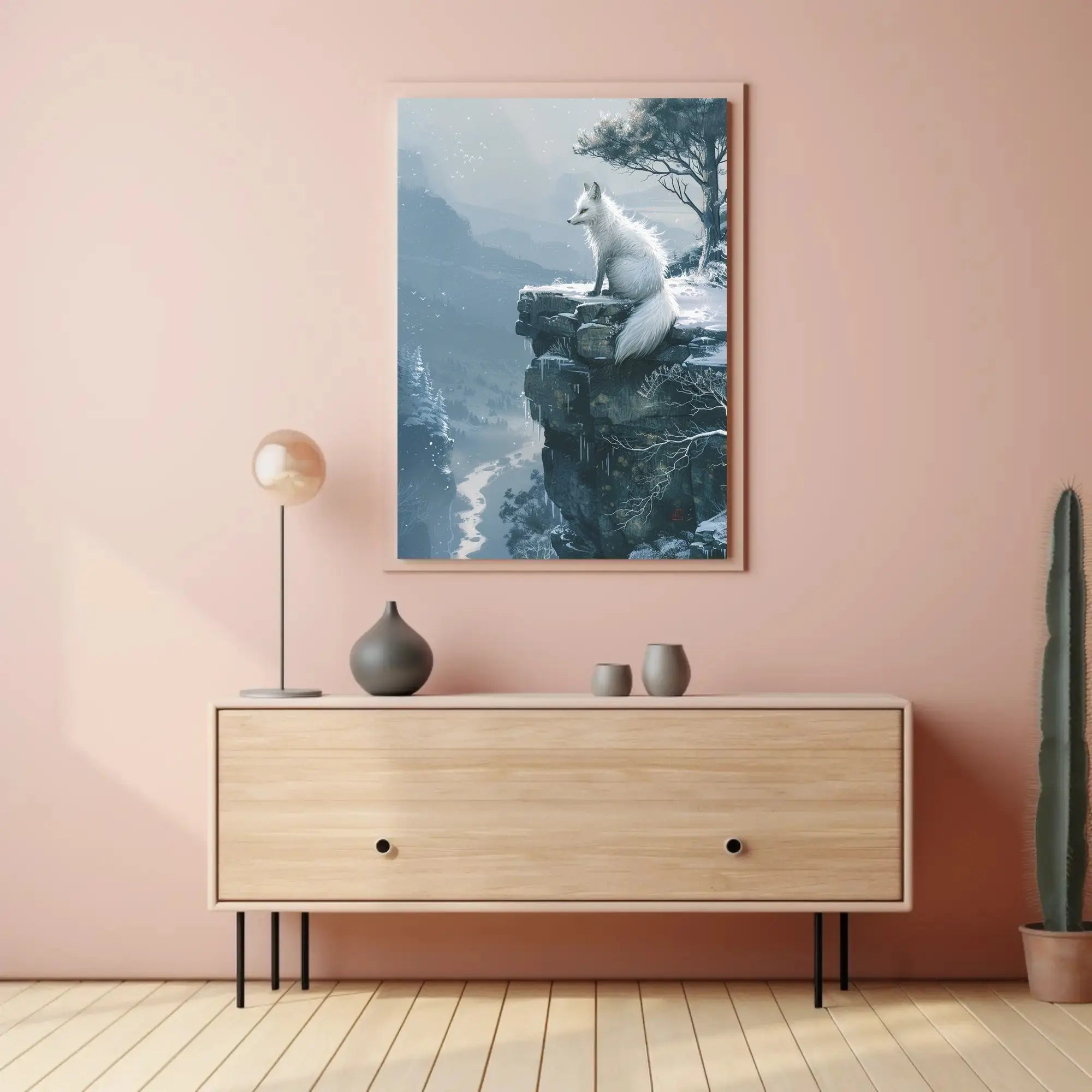 White Fox Winter Serenity Japanese Art Animal Poster PosterGoat