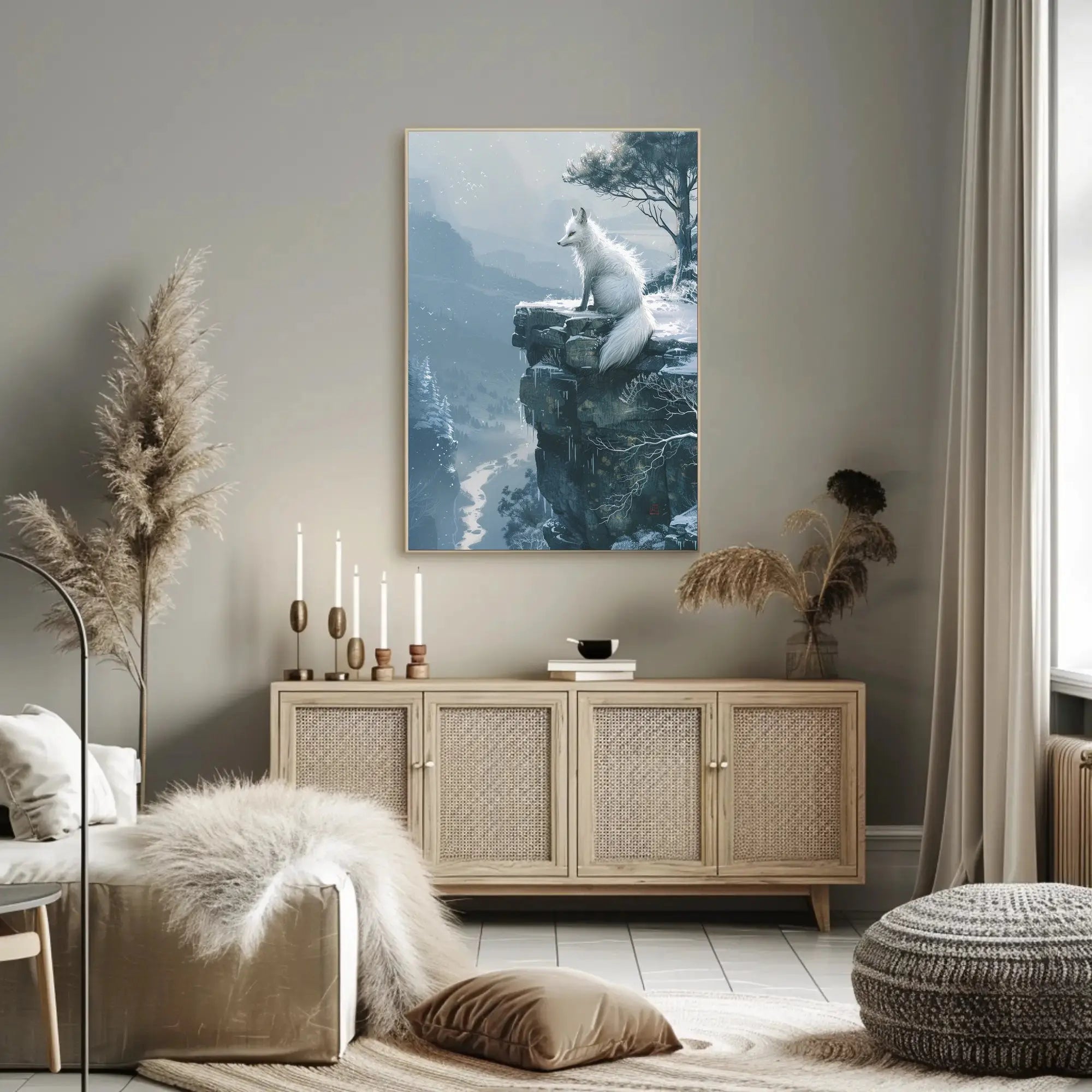 White Fox Winter Serenity Japanese Art Animal Poster PosterGoat