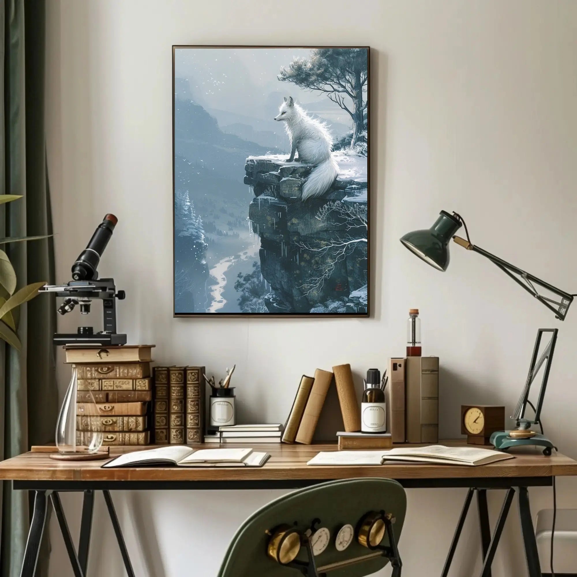 White Fox Winter Serenity Japanese Art Animal Poster PosterGoat