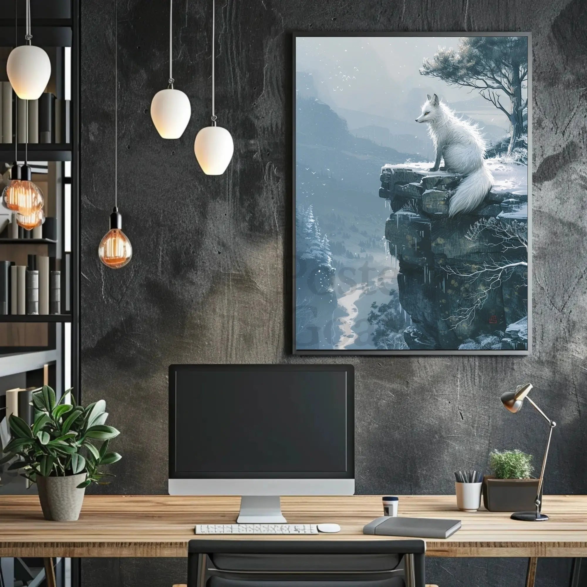 White Fox Winter Serenity Japanese Art Animal Poster PosterGoat