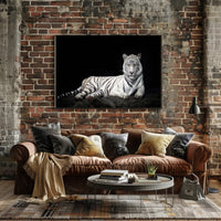 White Tiger Majesty On Rugged Surface Animal Poster PosterGoat