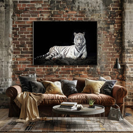 White Tiger Majesty On Rugged Surface Animal Poster PosterGoat