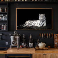 White Tiger Majesty On Rugged Surface Animal Poster PosterGoat