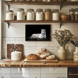 White Tiger Majesty On Rugged Surface Animal Poster PosterGoat