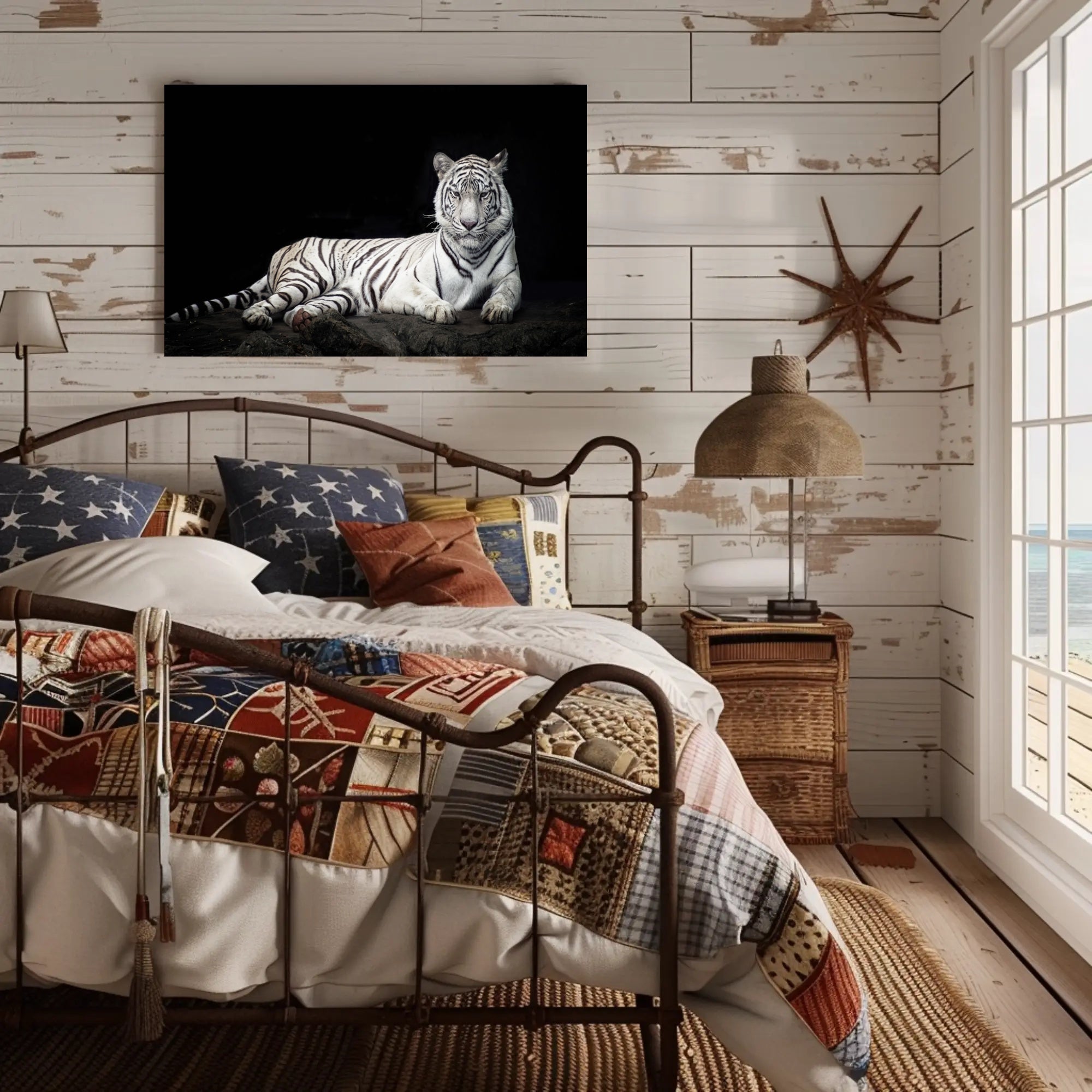 White Tiger Majesty On Rugged Surface Animal Poster PosterGoat