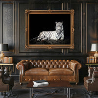 White Tiger Majesty On Rugged Surface Animal Poster PosterGoat