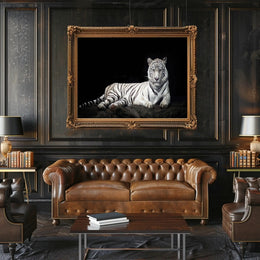 White Tiger Majesty On Rugged Surface Animal Poster PosterGoat