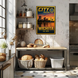 Wichita Cityscape Gold Blue Horizon Travel Poster PosterGoat