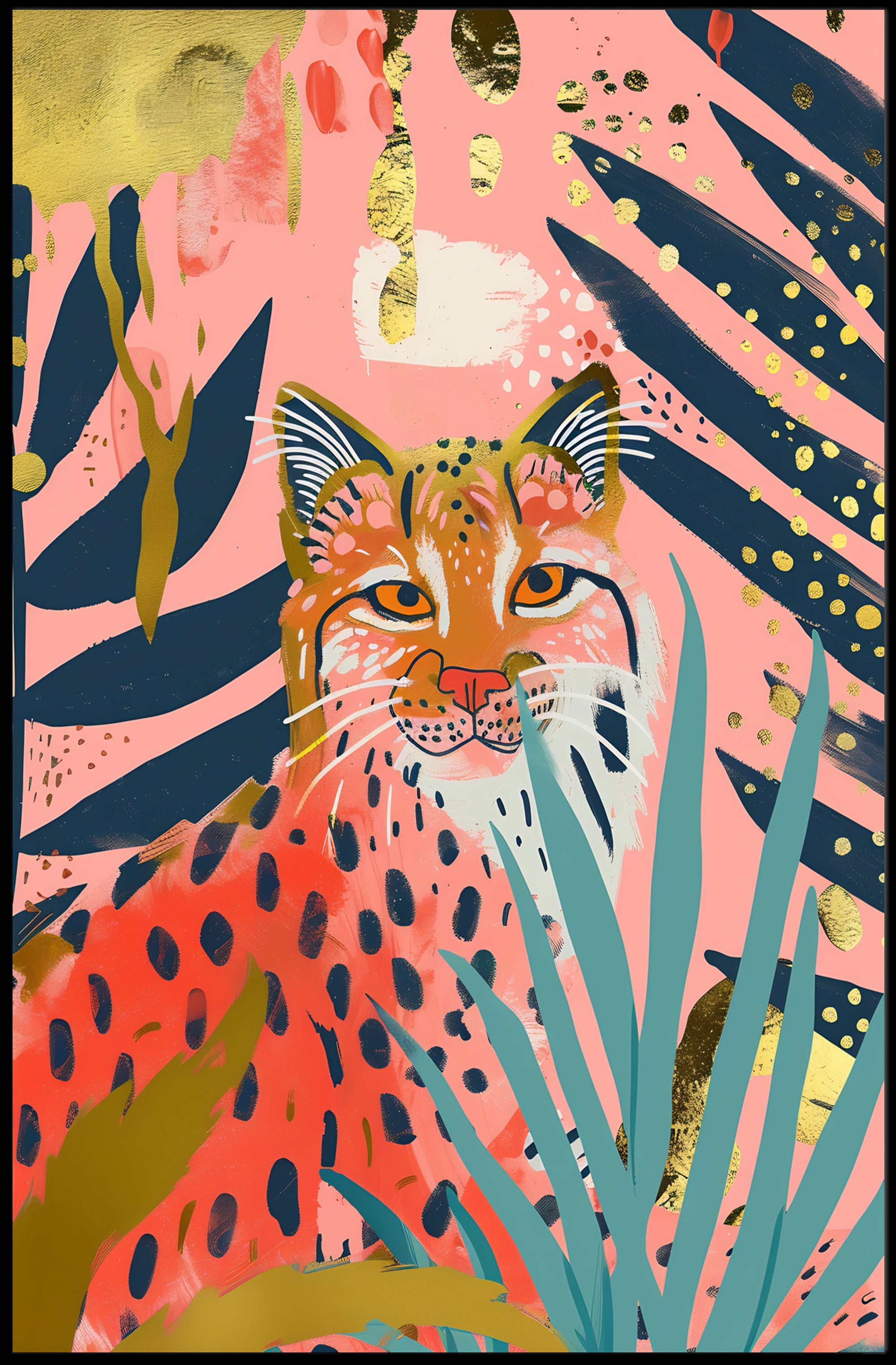 Wild Cat Vibrant Jungle Abstract Artistic Poster PosterGoat