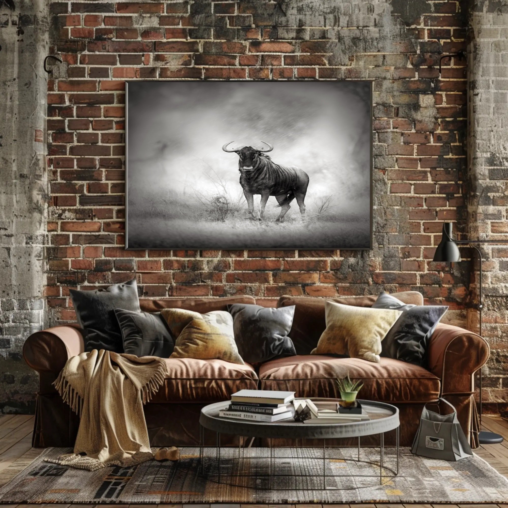 Wildebeest Serenade: Black and White Photographic Animal Poster PosterGoat