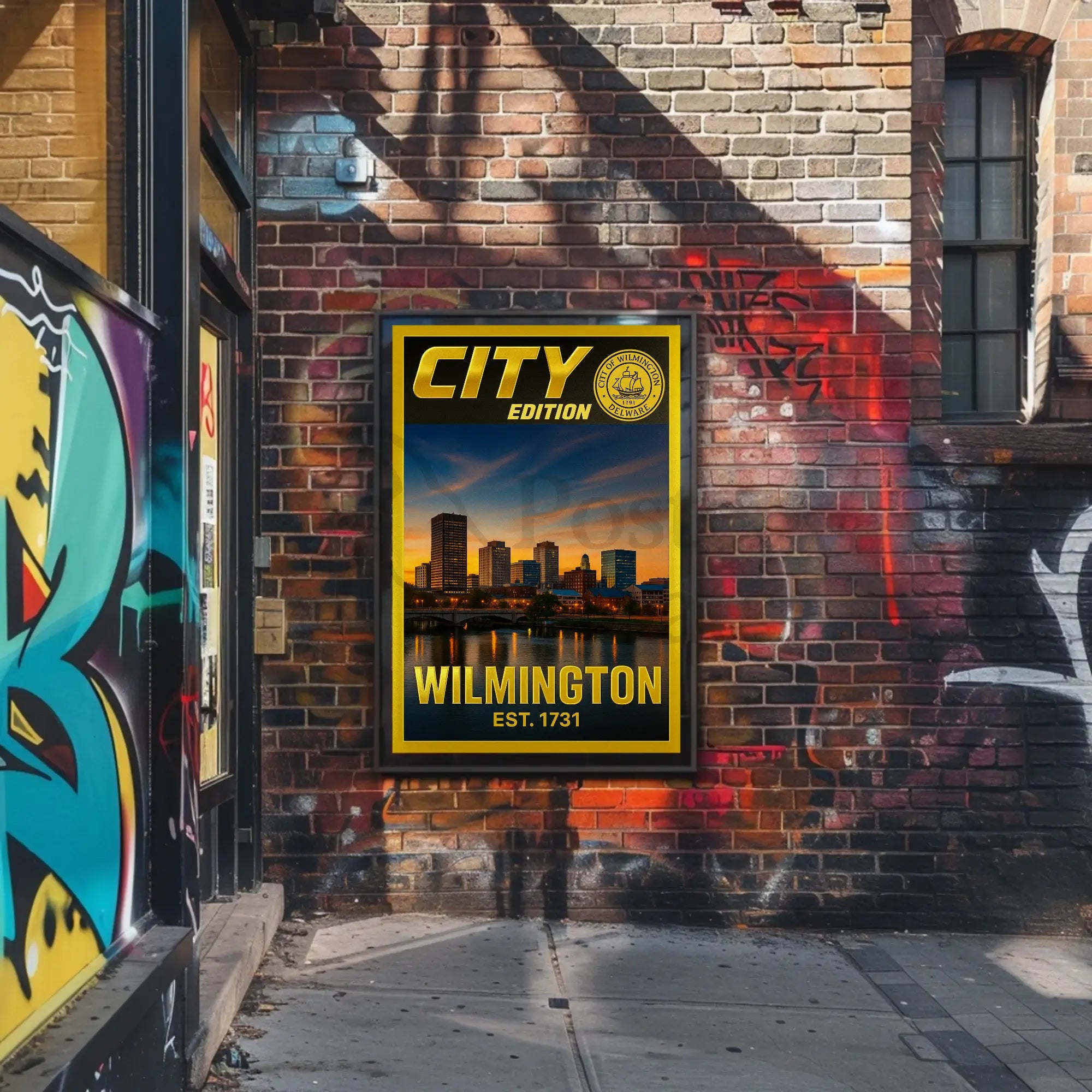 Wilmington Skyline Sunset Cultural Heritage Poster PosterGoat