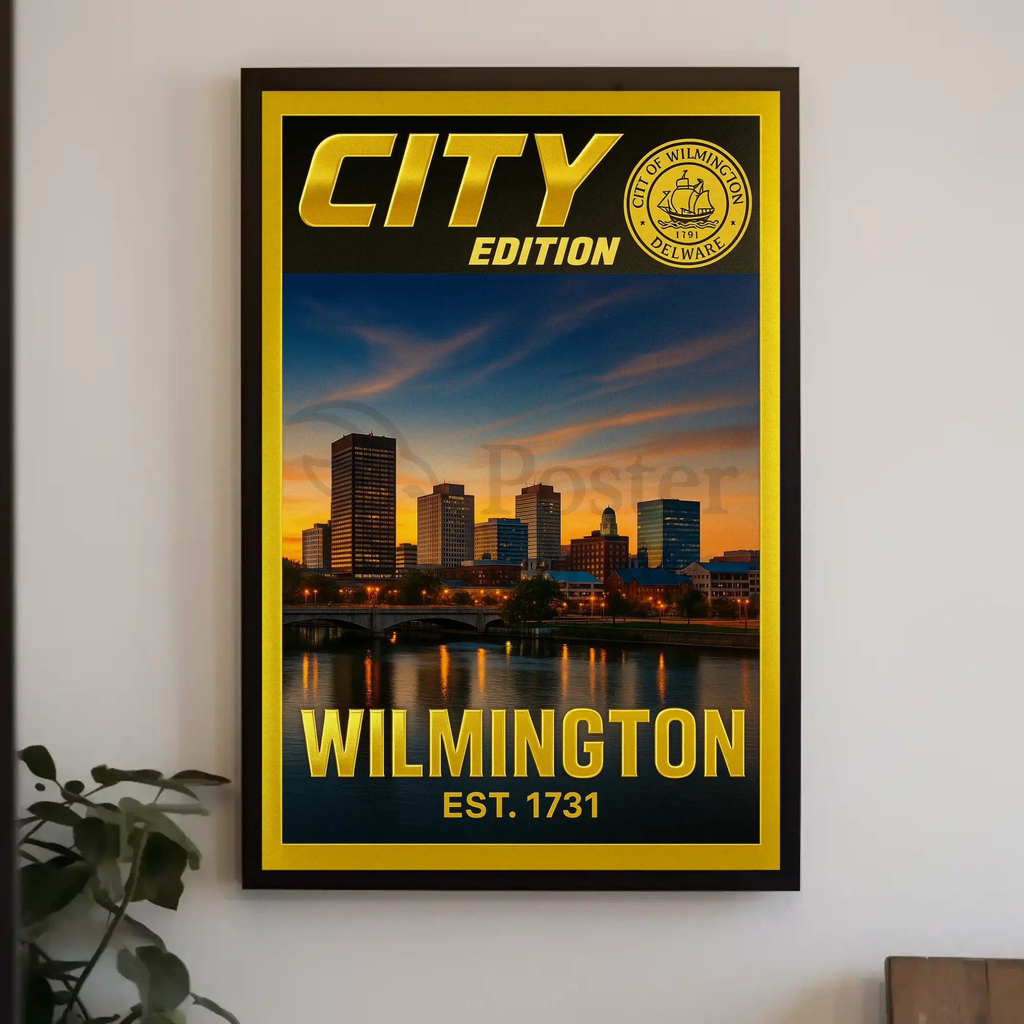 Wilmington Skyline Sunset Cultural Heritage Poster PosterGoat