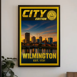 Wilmington Skyline Sunset Cultural Heritage Poster PosterGoat