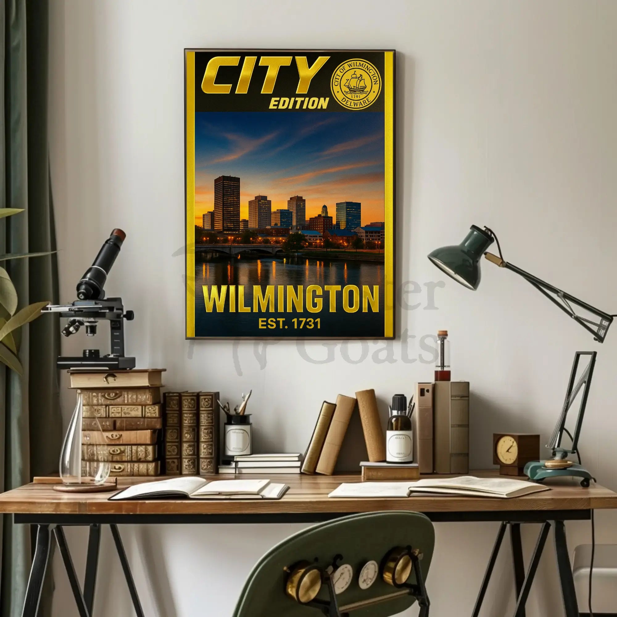 Wilmington Skyline Sunset Cultural Heritage Poster PosterGoat
