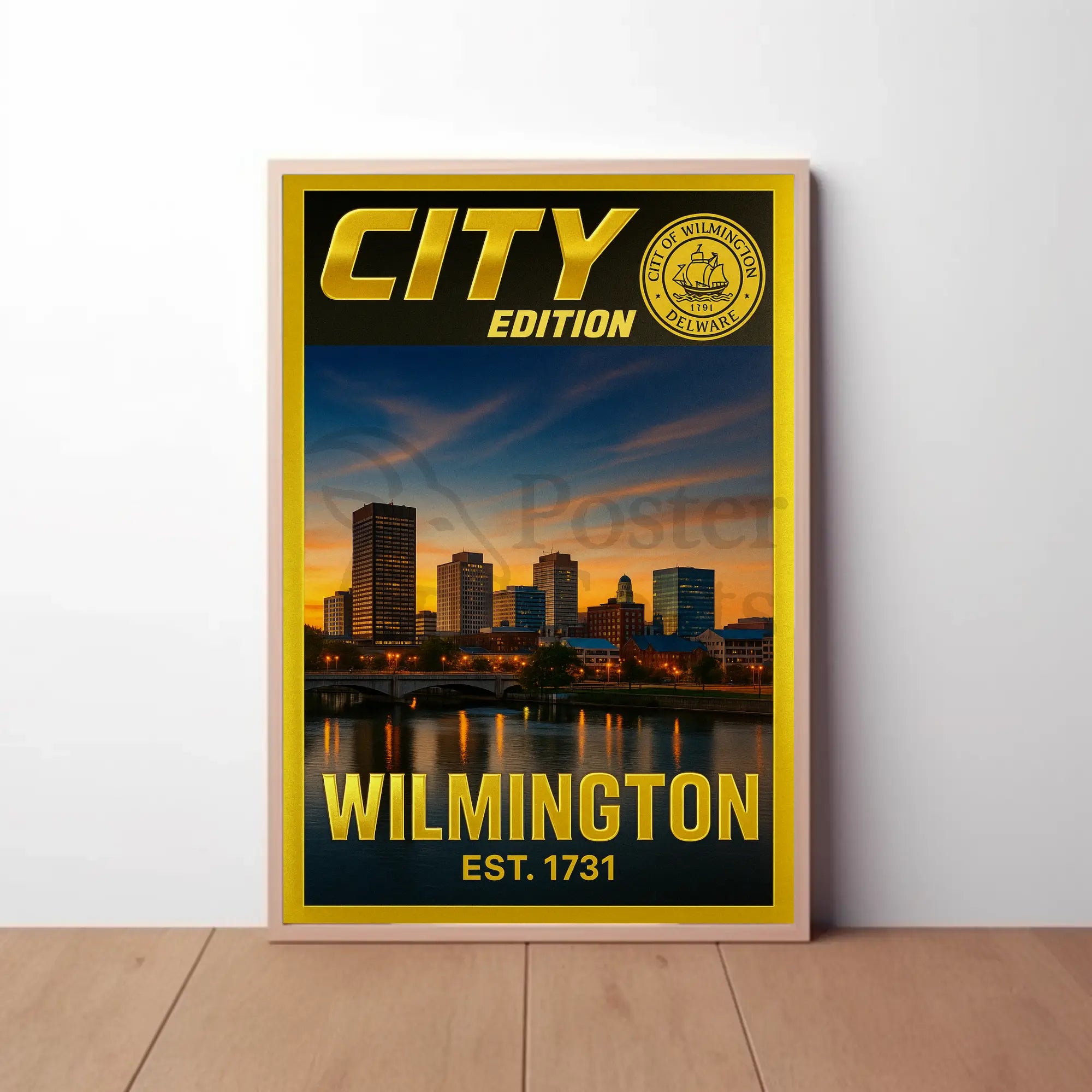 Wilmington Skyline Sunset Cultural Heritage Poster PosterGoat