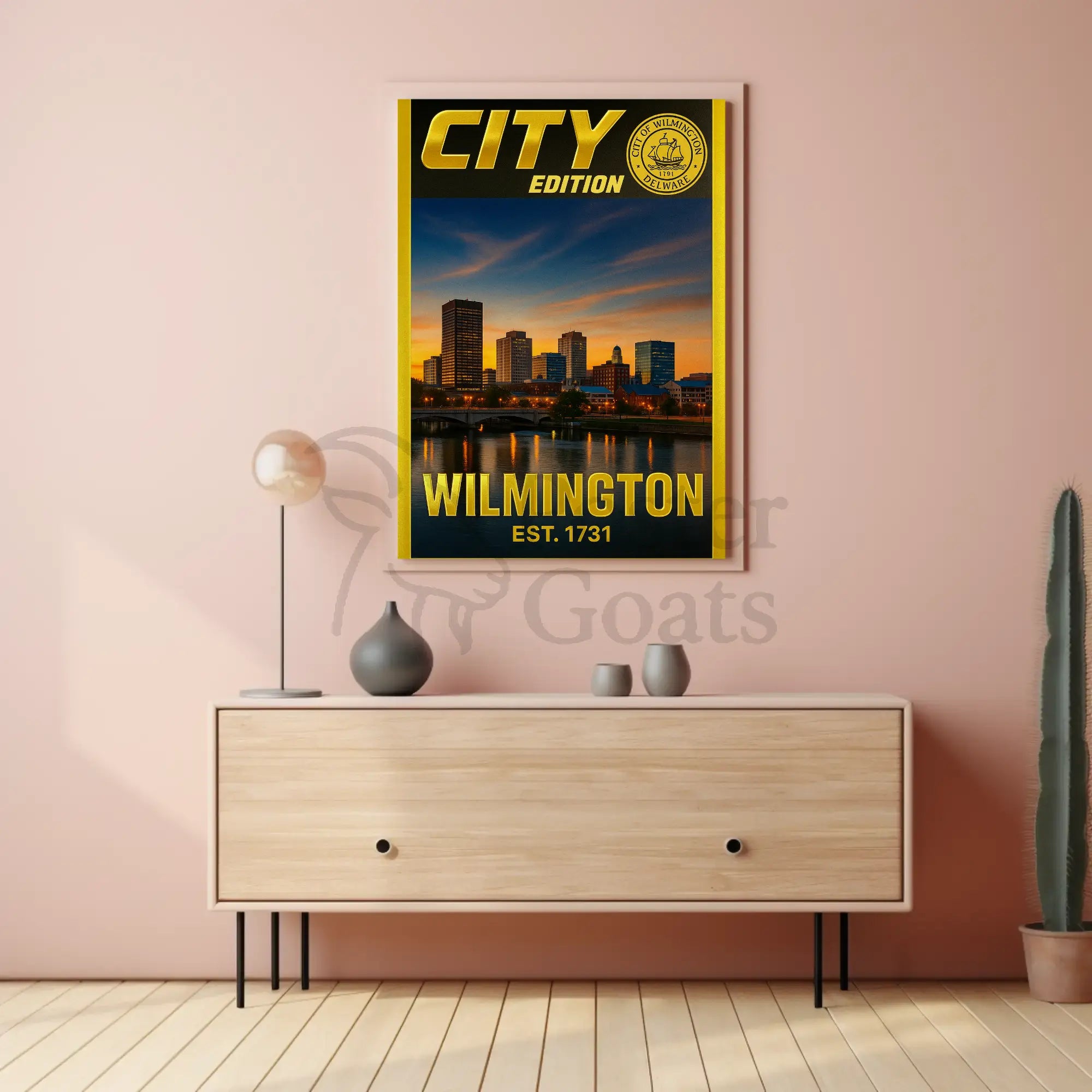 Wilmington Skyline Sunset Cultural Heritage Poster PosterGoat