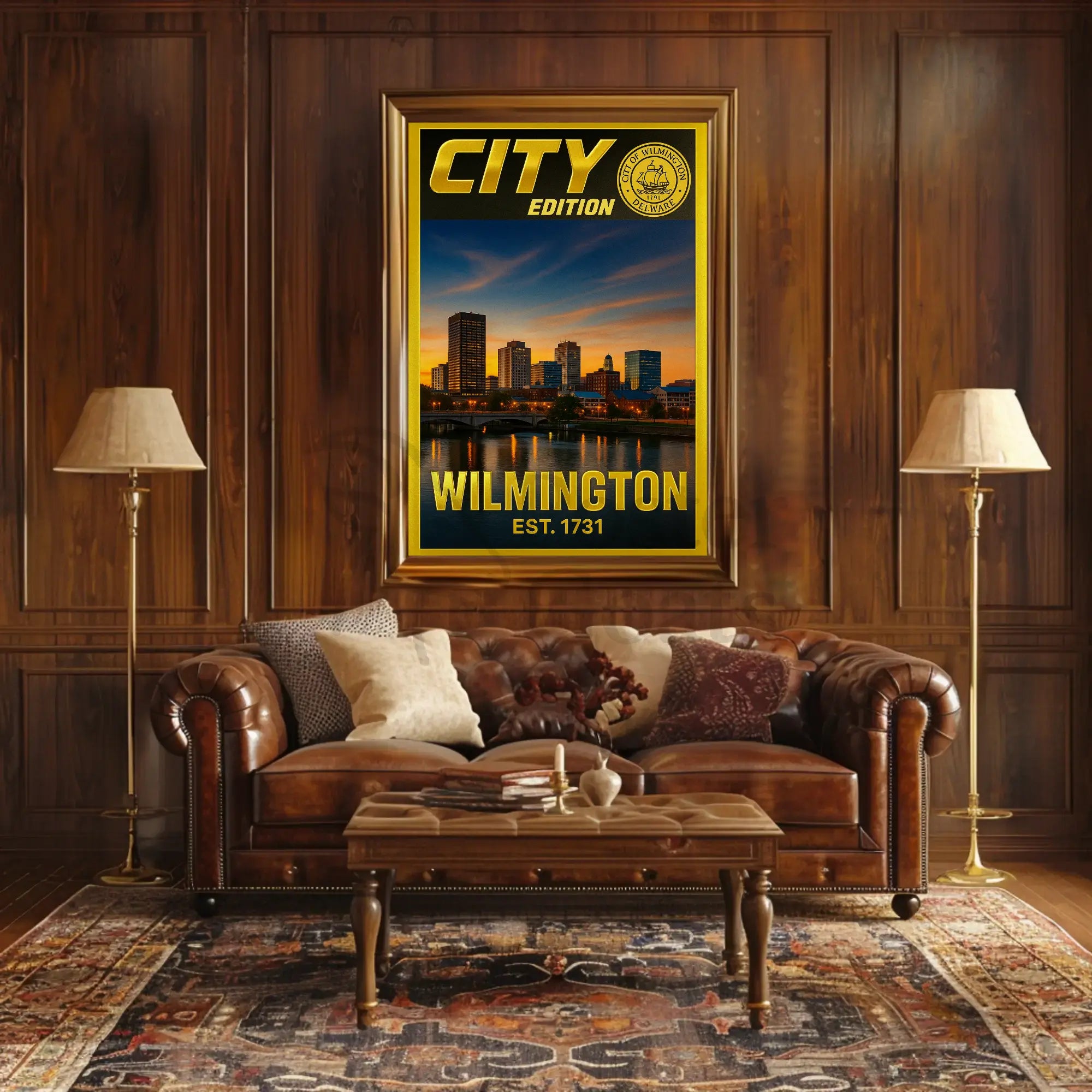 Wilmington Skyline Sunset Cultural Heritage Poster PosterGoat