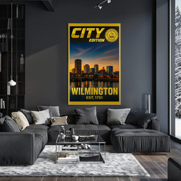 Wilmington Skyline Sunset Cultural Heritage Poster PosterGoat