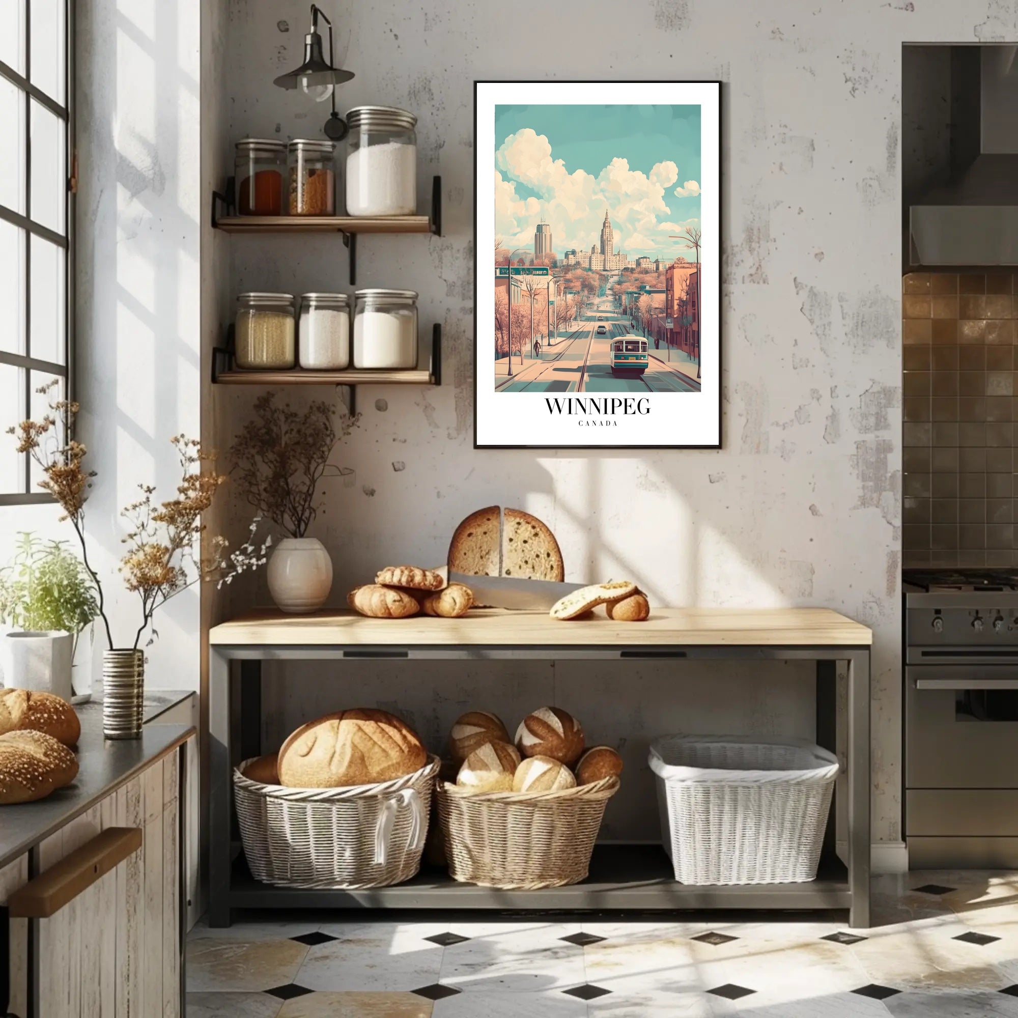 Winnipeg Cityscape Vintage Illustration Urban or Cityscape Poster PosterGoat