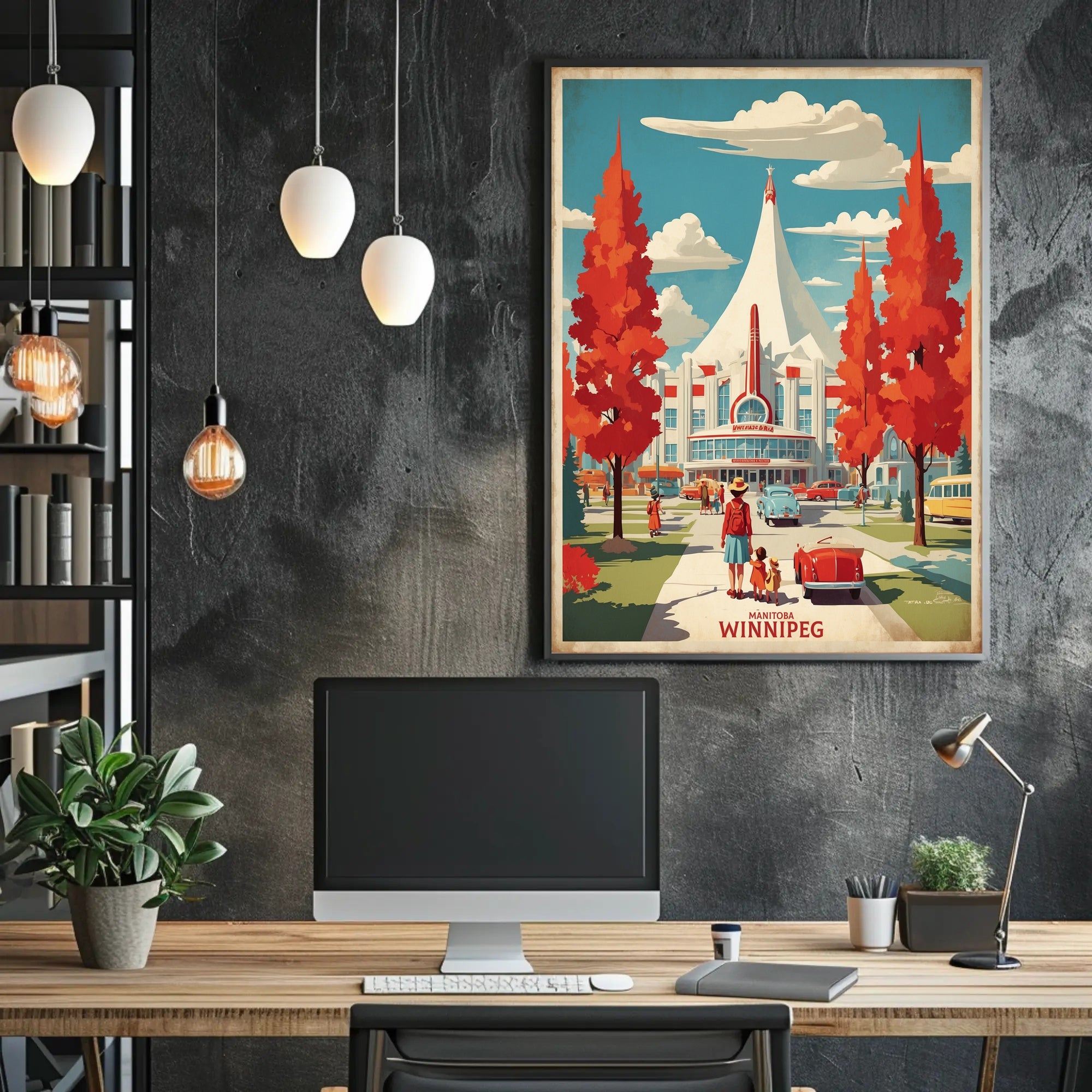 Winnipeg Mid-Century Modern Cityscape Travel Poster PosterGoat