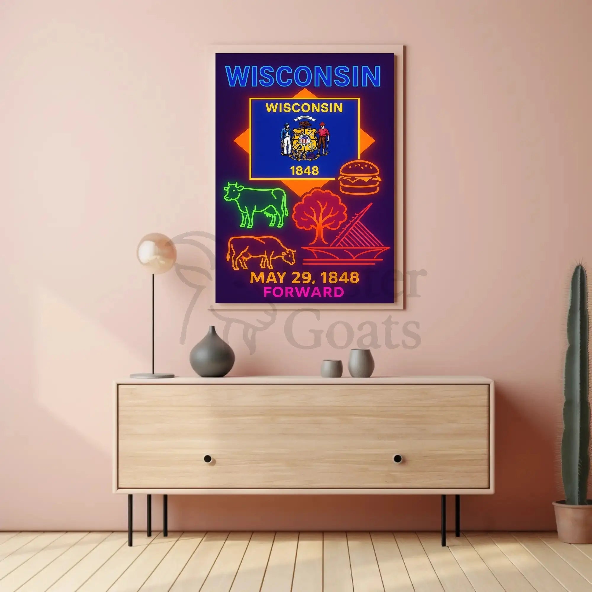 Wisconsin Neon Culture Poster - Abstract, Artistic, or Pop Culture Poster PosterGoat