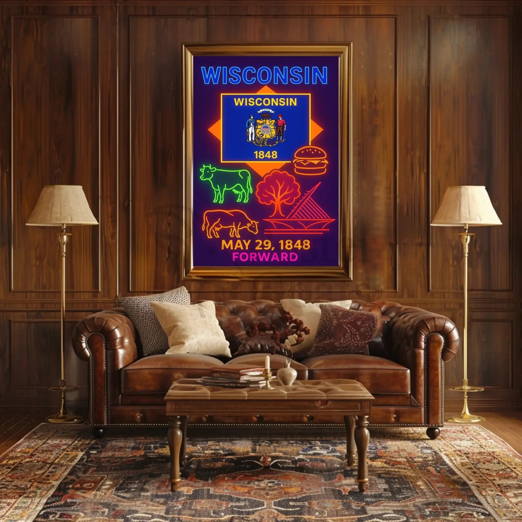 Wisconsin Neon Culture Poster - Abstract, Artistic, or Pop Culture Poster PosterGoat
