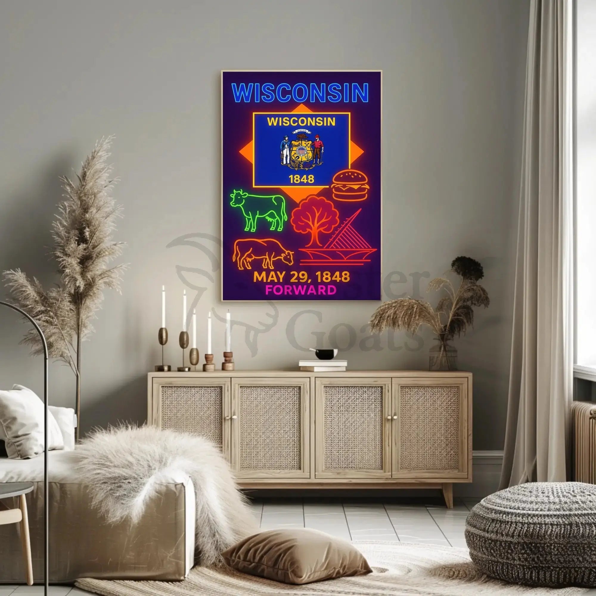 Wisconsin Neon Culture Poster - Abstract, Artistic, or Pop Culture Poster PosterGoat