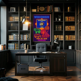 Wisconsin Neon Culture Poster - Abstract, Artistic, or Pop Culture Poster PosterGoat