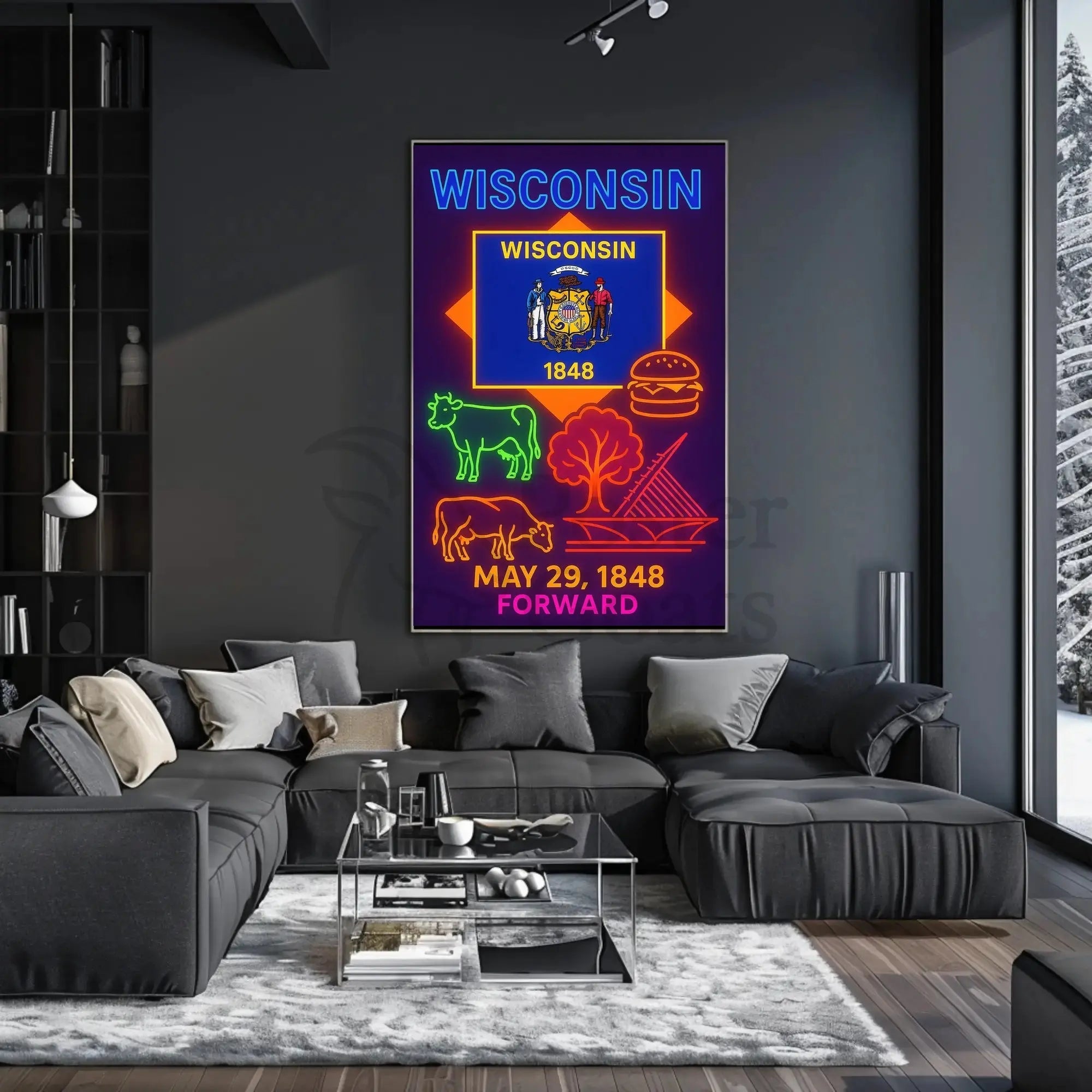 Wisconsin Neon Culture Poster - Abstract, Artistic, or Pop Culture Poster PosterGoat