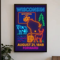 Wisconsin Statehood Celebration Neon Heritage Poster PosterGoat