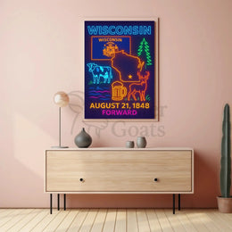 Wisconsin Statehood Celebration Neon Heritage Poster PosterGoat