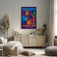 Wisconsin Statehood Celebration Neon Heritage Poster PosterGoat