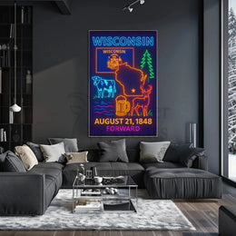 Wisconsin Statehood Celebration Neon Heritage Poster PosterGoat