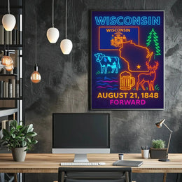 Wisconsin Statehood Celebration Neon Heritage Poster PosterGoat