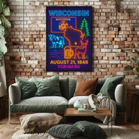 Wisconsin Statehood Celebration Neon Heritage Poster PosterGoat