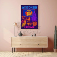 Wisconsin Statehood Neon Retro Cultural or Heritage Poster PosterGoat