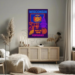 Wisconsin Statehood Neon Retro Cultural or Heritage Poster PosterGoat
