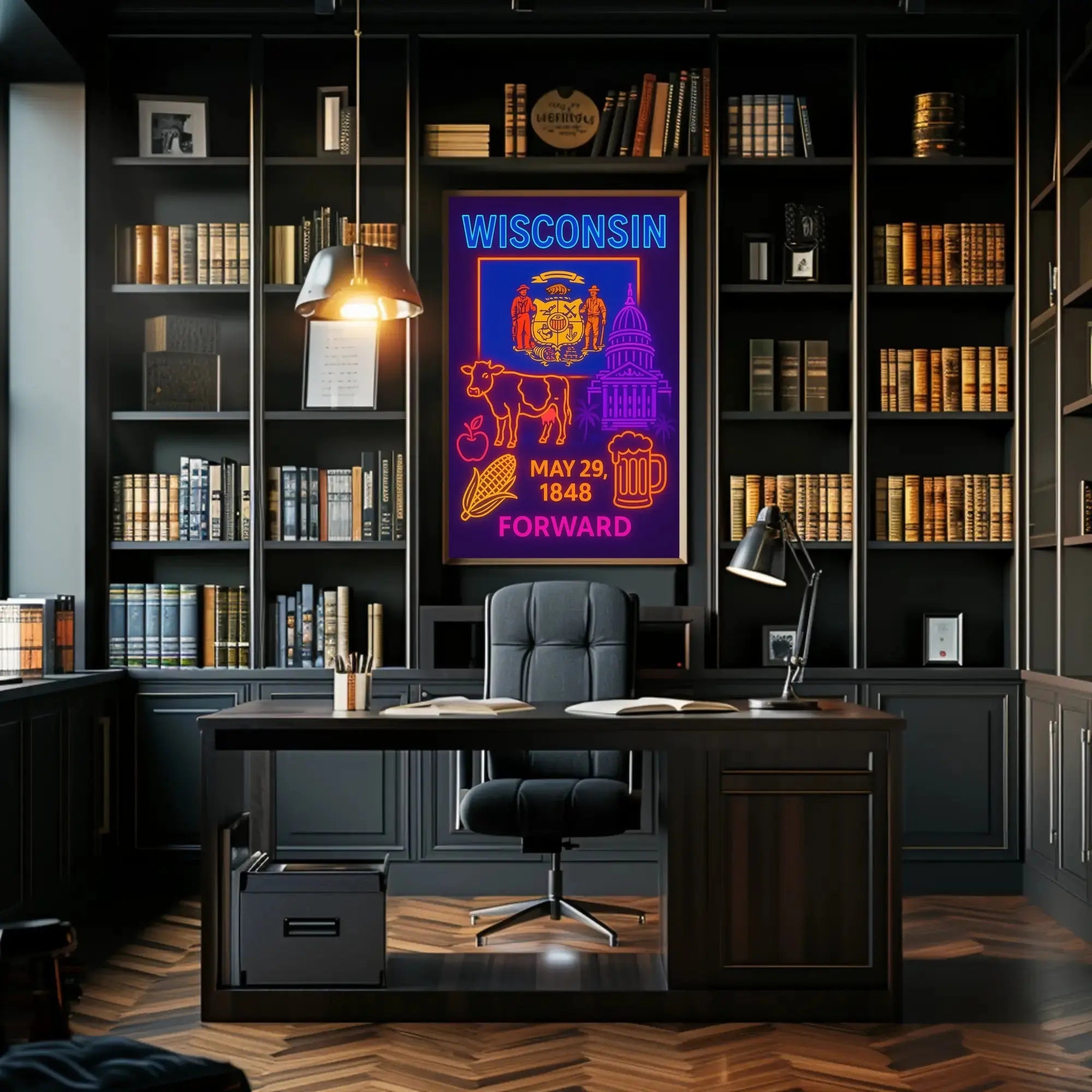 Wisconsin Statehood Neon Retro Cultural or Heritage Poster PosterGoat
