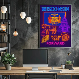 Wisconsin Statehood Neon Retro Cultural or Heritage Poster PosterGoat